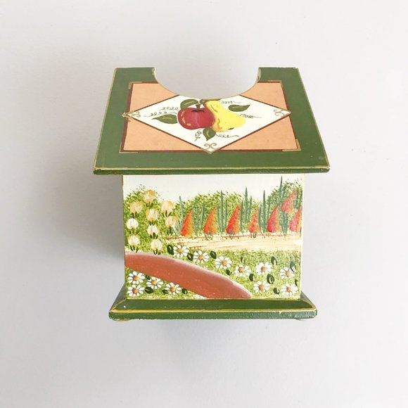 VINTAGE Cozy Cottagecore Tissue Box Hand Painted Orchard Path Field Of Flowers - Picture 9 of 11